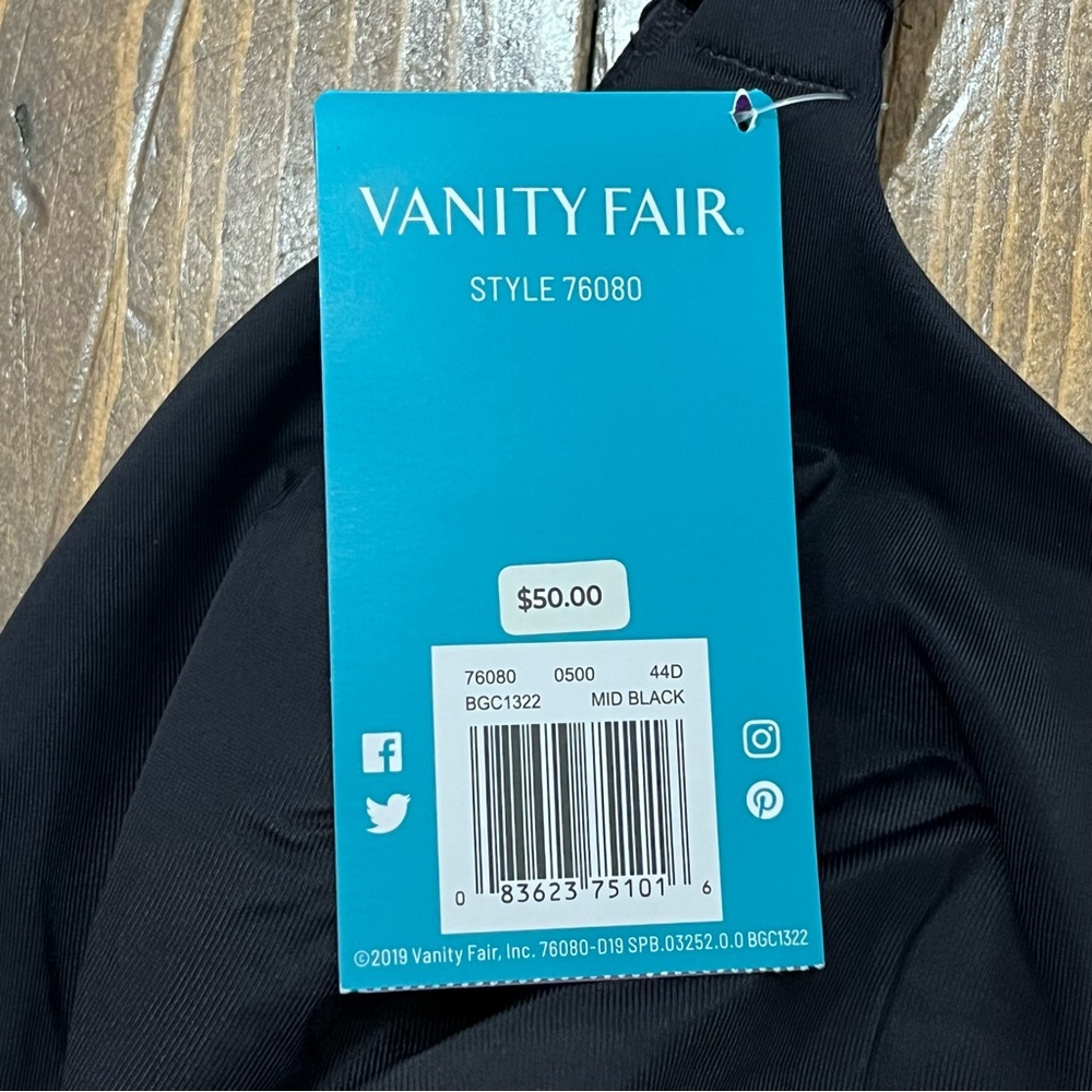 Vanity Fair Black Women's Bra 44D Full Figure Back Smoothing New With Tags - Picture 4 of 5